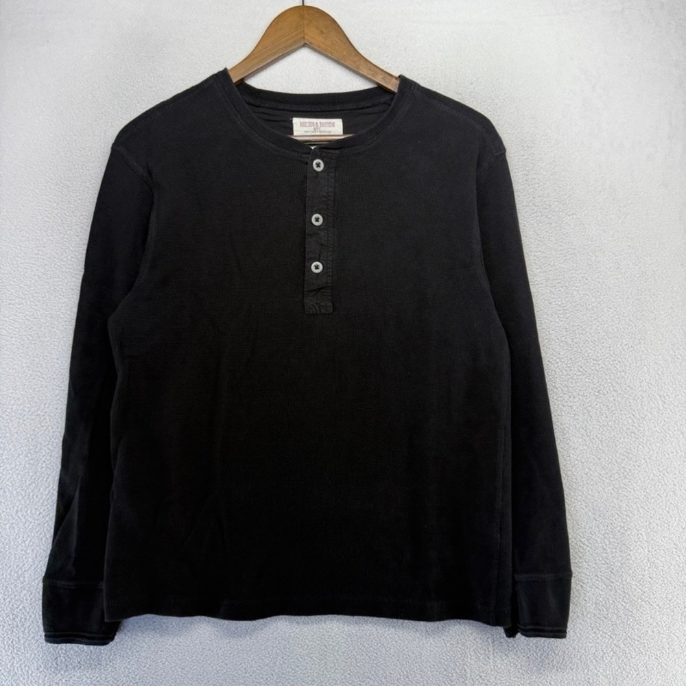 Hudson & Barrow Henley Shirt Mens Medium Black Waffle Knit Thermal Grunge y2k